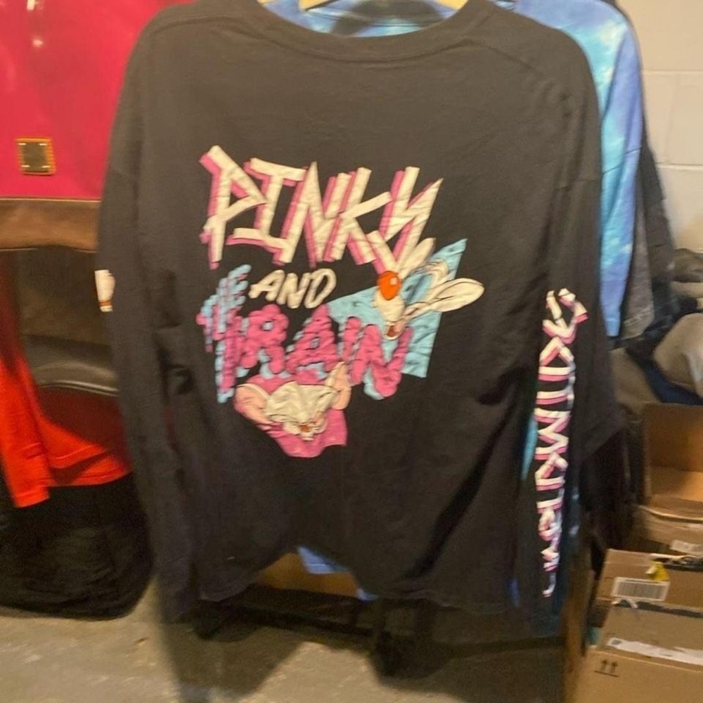 Pinky and the Brain‎ Long Sleeve Tee Large Black 90s Retro Animaniacs Mens Shirt